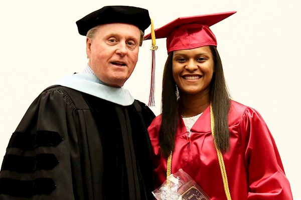 TVCC President Jerry King, Ed.D. with President’s Award Recipient Tra’Dayja Smith TVCC President Jerry King, Ed.D. with President’s Award Recipient Tra’Dayja Smith